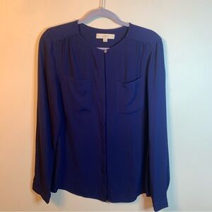Ann Taylor Loft Blue Hidden Button Front Blouse M